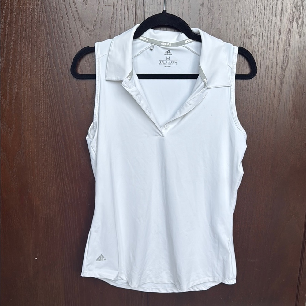 Adidas White Fitted Sleeveless Polo Tank